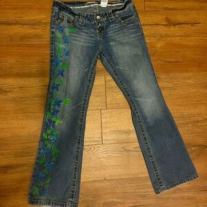 Hand-Painted Blue Floral Jeans